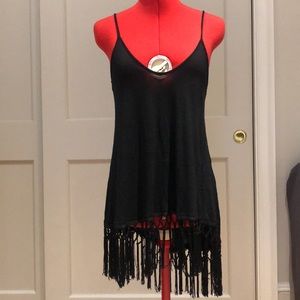 Emma & Sam Black Tunic Camisole w/Fringe Detail Size XS
